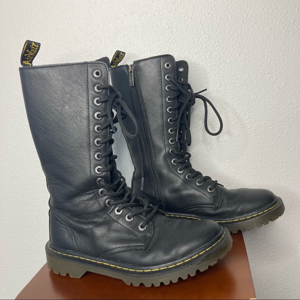 Doc Marten Luana Tall Mid Calf Combat Boot Lace Up Zip Women's 8